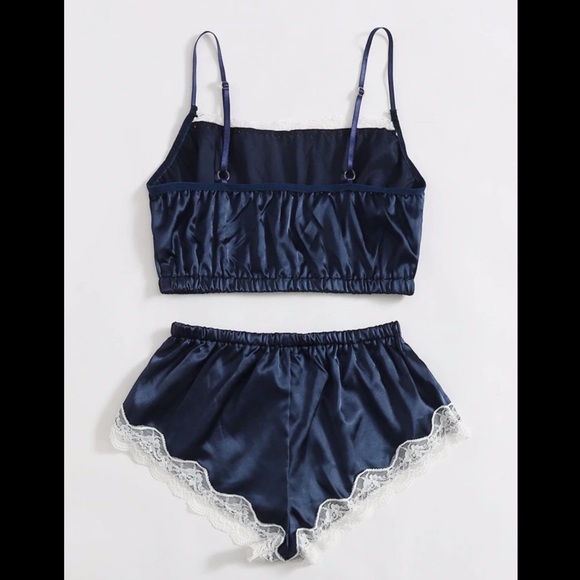 Navy, Satin, Lingerie, Brallete Set - Picture 2 of 6